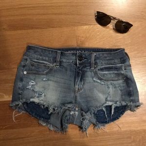 American Eagle Distressed Denim Shortie Shorts